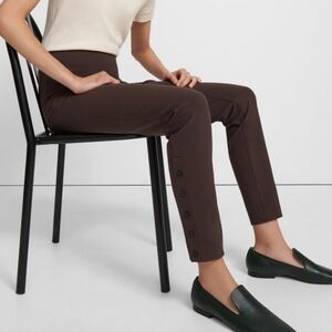 Theory Dark Brown Skinny Pants with Button Accents
